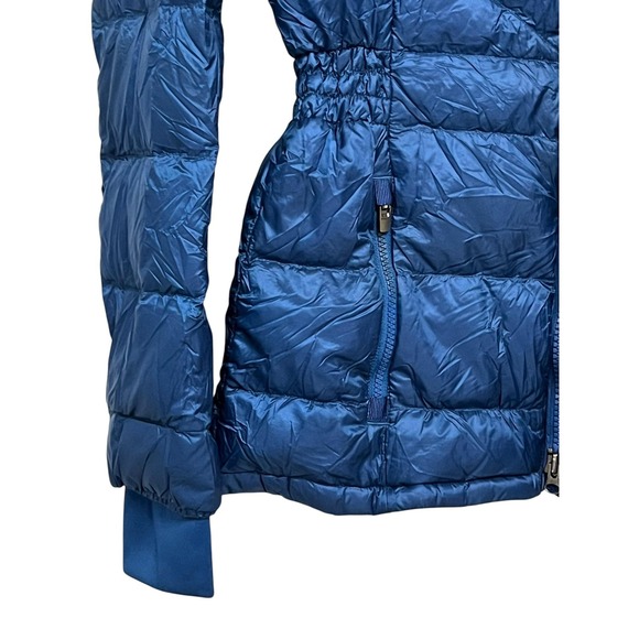 Athleta Down Puffer Jacket Womens Small Blue Quilted Funnel Neck Thumbholes - Picture 7 of 10